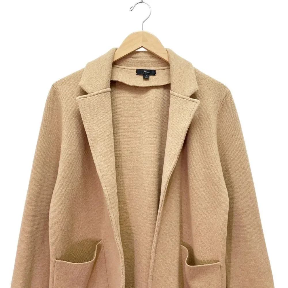 J. Crew Sophie Sweater Blazer Size Small Camel Tan Merino Wool Open Front Jacket